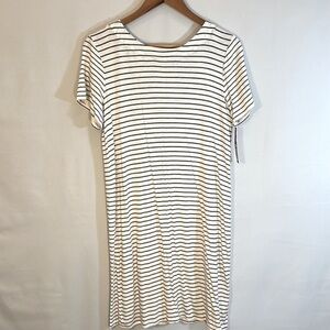 Merona Dress Size M Striped Rayon Linen Knee Length Short Sleeve 3/4 Back Zip
